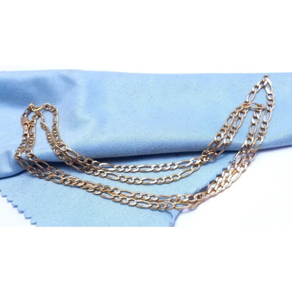 14K Two Tone Multi Color Gold Diamond Cut Figaro Link Chain Necklace 25.25